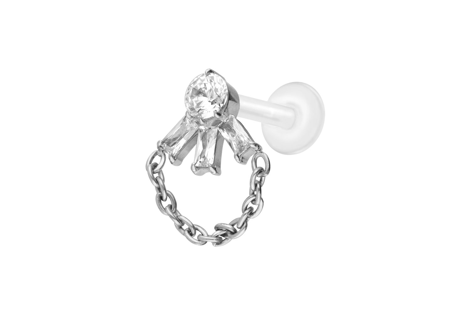 PTFE Labret Piercing mit Innengewinde + Titan-Aufsatz LOTUSBLÜTE + KETTE